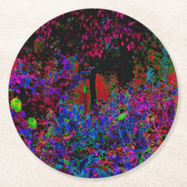 クリムゾンサイケデリックレッド&ブラックガーデンサンライズ ラウンドペーパーコースター