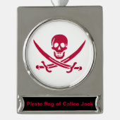 クリムゾンスカル&ソウズカリコジャックの海賊旗 シルバープレートバナーオーナメント (正面)