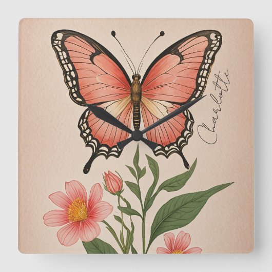 クリムゾンセレナーデパーソナライズされた スクエア壁時計 (正面)