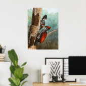 クリムゾンバックウッドペッカー動物の野生鳥 ポスター (ホームオフィス)