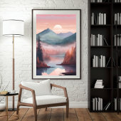 クリムゾンパインズドリーミーフォレストサンライズランドスケープアー ポスター