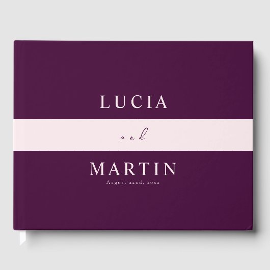 クリムゾンピンク王室のラインタイポグラフィ結婚ズ ゲストブック (正面)