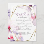 クリムゾンピンク薄紫流体アルコールインクウォーターカラー 招待状 (正面/裏面)