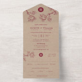 クリムゾンピーチ/プラムフラップクラフト中国の結婚ズ オールインワン招待状 (内側)