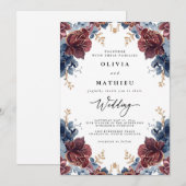 クリムゾンブルーフローラロマ結婚ンス 招待状 (正面/裏面)