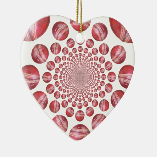 クリムゾンボルテックス:美しい赤クリケットボールアート セラミックオーナメント (右)