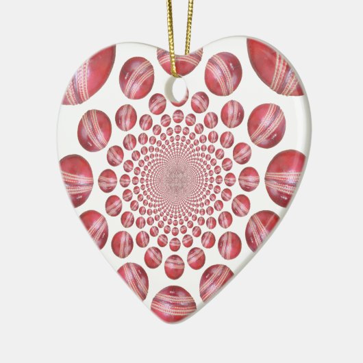 クリムゾンボルテックス:美しい赤クリケットボールアート セラミックオーナメント (左)