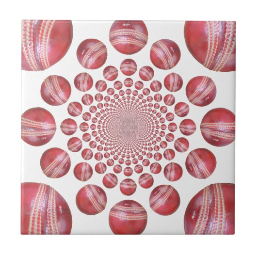クリムゾンボルテックス:美しい赤クリケットボールアート タイル (正面)