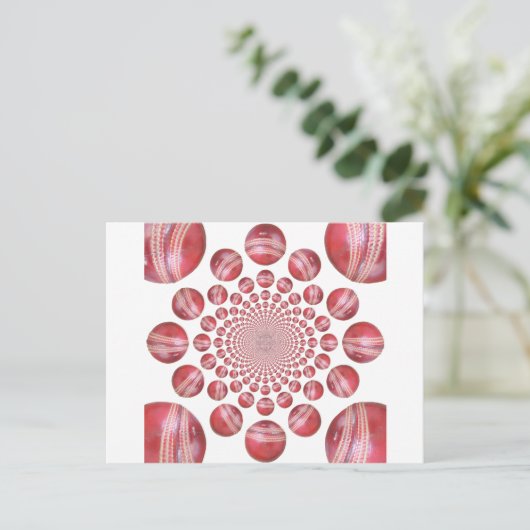 クリムゾンボルテックス:美しい赤クリケットボールアート ポストカード (スタンド正面)