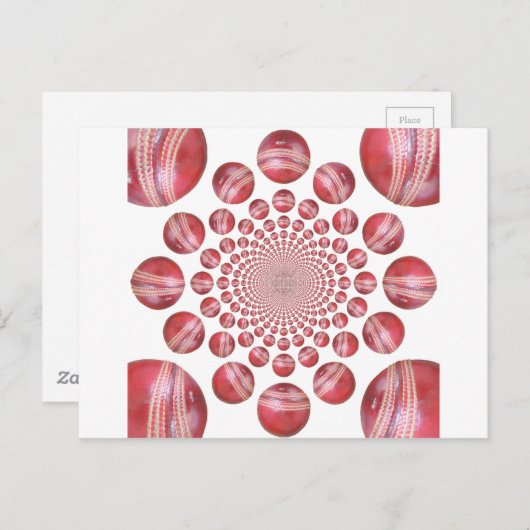 クリムゾンボルテックス:美しい赤クリケットボールアート ポストカード (正面/裏面)