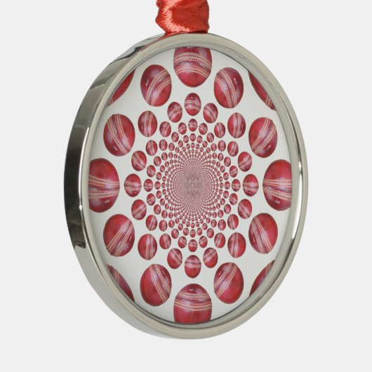 クリムゾンボルテックス:美しい赤クリケットボールアート メタルオーナメント (右)