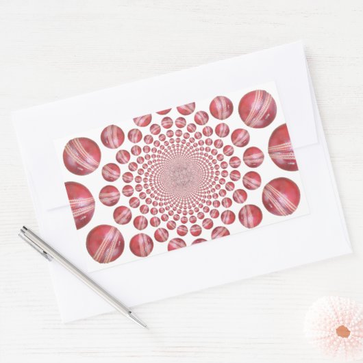 クリムゾンボルテックス:美しい赤クリケットボールアート 長方形シール (封筒)