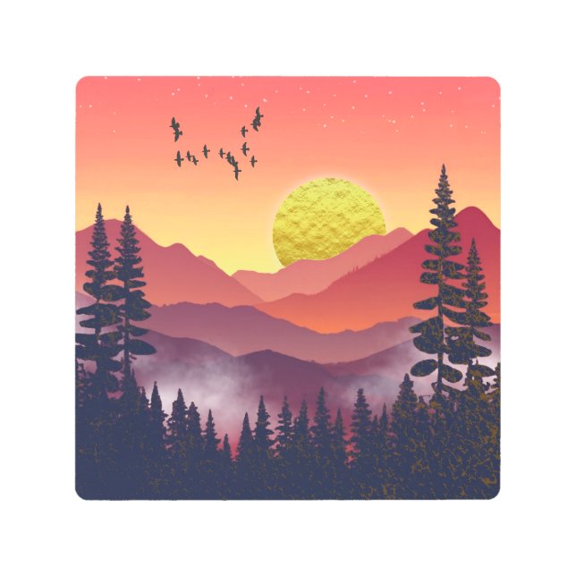 クリムゾンマウンテンランドスケープ メタルプリント (正面)