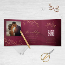 クリムゾンレッドと金ゴールド植物優雅な結婚式