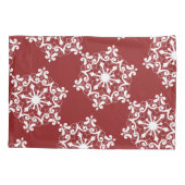 クリムゾンレッドの白いスノーフレーク 枕カバー (裏面-左)