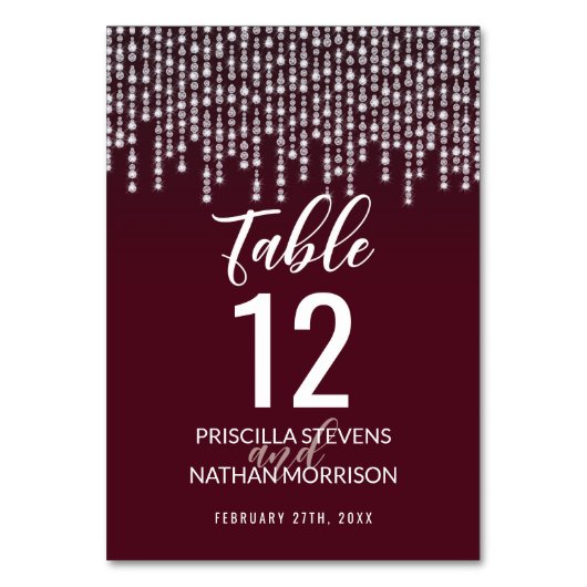 クリムゾンレッドぶら下がったのダイヤモンドライツテーブル番号 テーブルナンバー (正面)