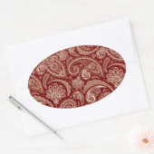クリムゾンレッドアンドベージュクレメヴィンテージペイズリー 楕円形シール (封筒)