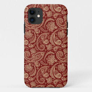 クリムゾンレッドアンドベージュクレメヴィンテージペイズリー iPhone 11 ケース