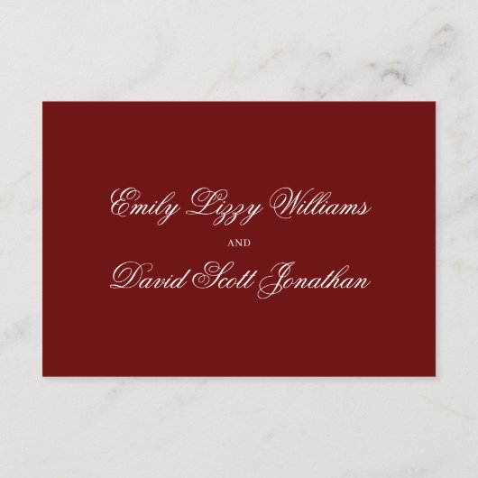 クリムゾンレッドクラシックミニマルスクリプエレガントト エンクロージャーカード (裏面)