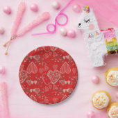 クリムゾンレッドグレーバレンタインデーハートパターン ペーパープレート (パーティー)