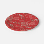 クリムゾンレッドグレーバレンタインデーハートパターン ペーパープレート (アングル)