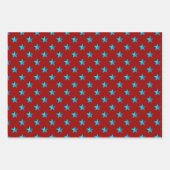 クリムゾンレッドシルバーグリーンターコイズブルースターズ ラッピングペーパーシート (正面)