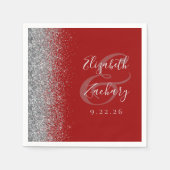 クリムゾンレッドシルバー結婚グリッター スタンダードカクテルナプキン (正面)
