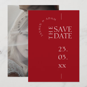 クリムゾンレッドシンプルホワイト結婚フォト セーブザデート