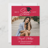 クリムゾンレッドタイポグラフィ写真卒業 セーブザデート (正面)