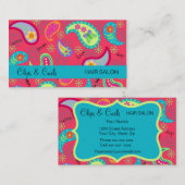 クリムゾンレッドターコイズブルーモダンペイズリーパターン 名刺 (正面/裏面)