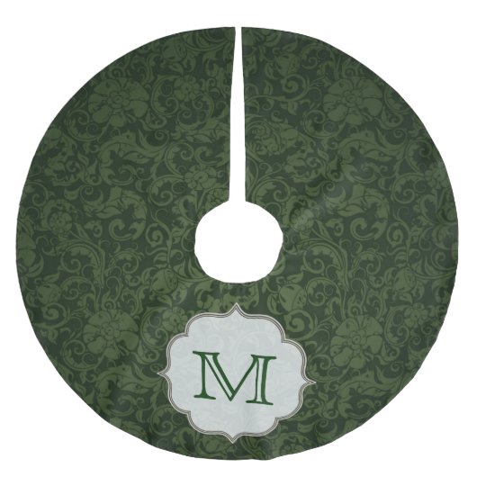 クリムゾンレッドダマスクラックモノグラムイニシャルツリースカート ブラッシュドポリエステルツリースカート (正面)