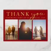 クリムゾンレッドブラック結婚写真の感謝金ゴールド 箔招待状 (正面)