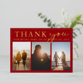 クリムゾンレッドブラック結婚写真の感謝金ゴールド 箔招待状 (立ち正面)