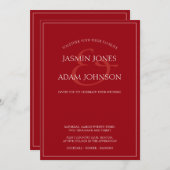 クリムゾンレッドミニマルスクリプト結婚式招待状 シーズンカード (正面/裏面)