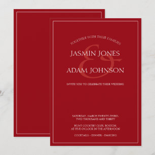 クリムゾンレッドミニマルスクリプト結婚式招待状 シーズンカード