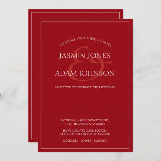 クリムゾンレッドミニマルスクリプト結婚式招待状 シーズンカード
