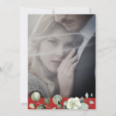 クリムゾンレッドユーカリ緑結婚の写真 招待状 (裏面)