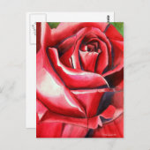 クリムゾンレッドローズウォーター色オリジナルアートマクロ ポストカード (正面/裏面)