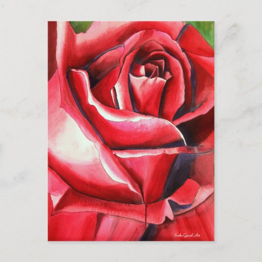クリムゾンレッドローズウォーター色オリジナルアートマクロ ポストカード (正面)