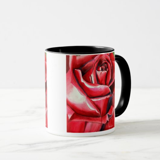 クリムゾンレッドローズウォーター色オリジナルアートマクロ マグカップ (正面右)
