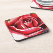 クリムゾンレッドローズオリジナルウォーターカラーアート コースター (左側)