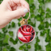 クリムゾンレッドローズオリジナルウォーターカラー絵画アート キーホルダー (手)