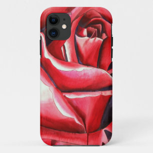 クリムゾンレッドローズオリジナルウォーターカラー絵画アート iPhone 11 ケース