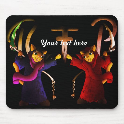 クリムゾンレッド猫とネイビーブルー死神ネコ マウスパッド (正面)