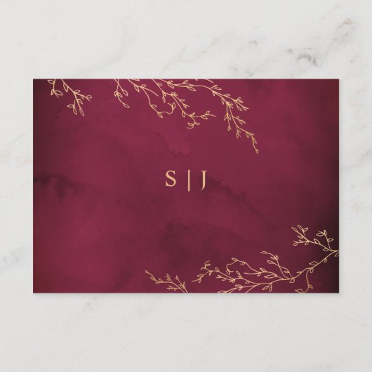 クリムゾンレッド&金ゴールドボタニカルエレガントウェディング エンクロージャーカード (裏面)