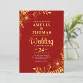 クリムゾンレッド&金ゴールド結婚フローラ 招待状 (スタンド正面)