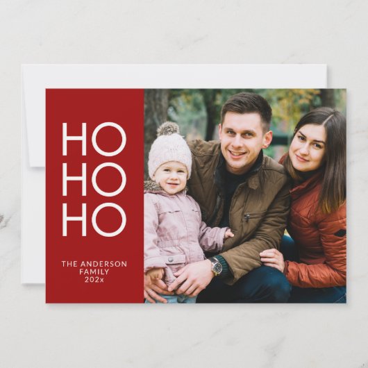 クリムゾンレッド「HO HO HO」フォトコラージュクリスマス シーズンカード (正面)