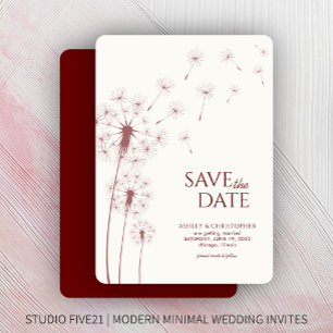 クリムゾンレッドDandelion結婚式の日付カードを保存