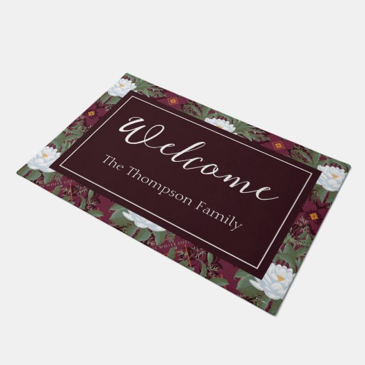 クリムゾンロータスエレガンスパターンザホワイトロータス ドアマット (アングル)