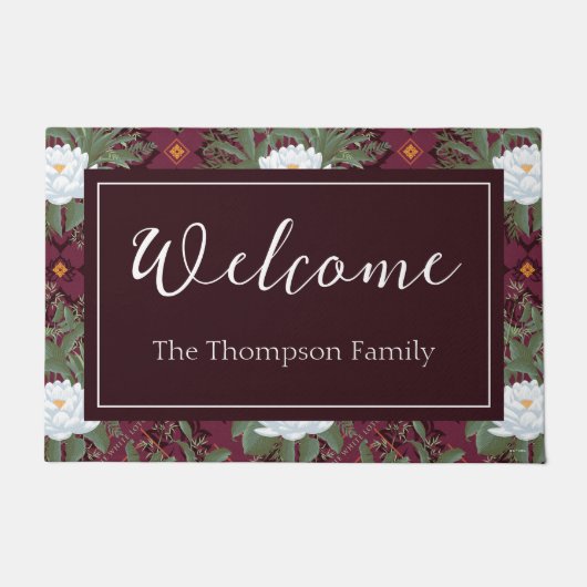 クリムゾンロータスエレガンスパターンザホワイトロータス ドアマット (正面)